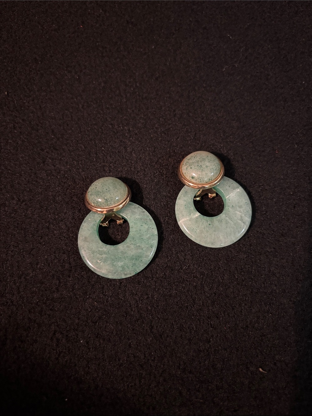 Vintage 1980s Green Aventurine Door Knocker Earrings - Natural Stone